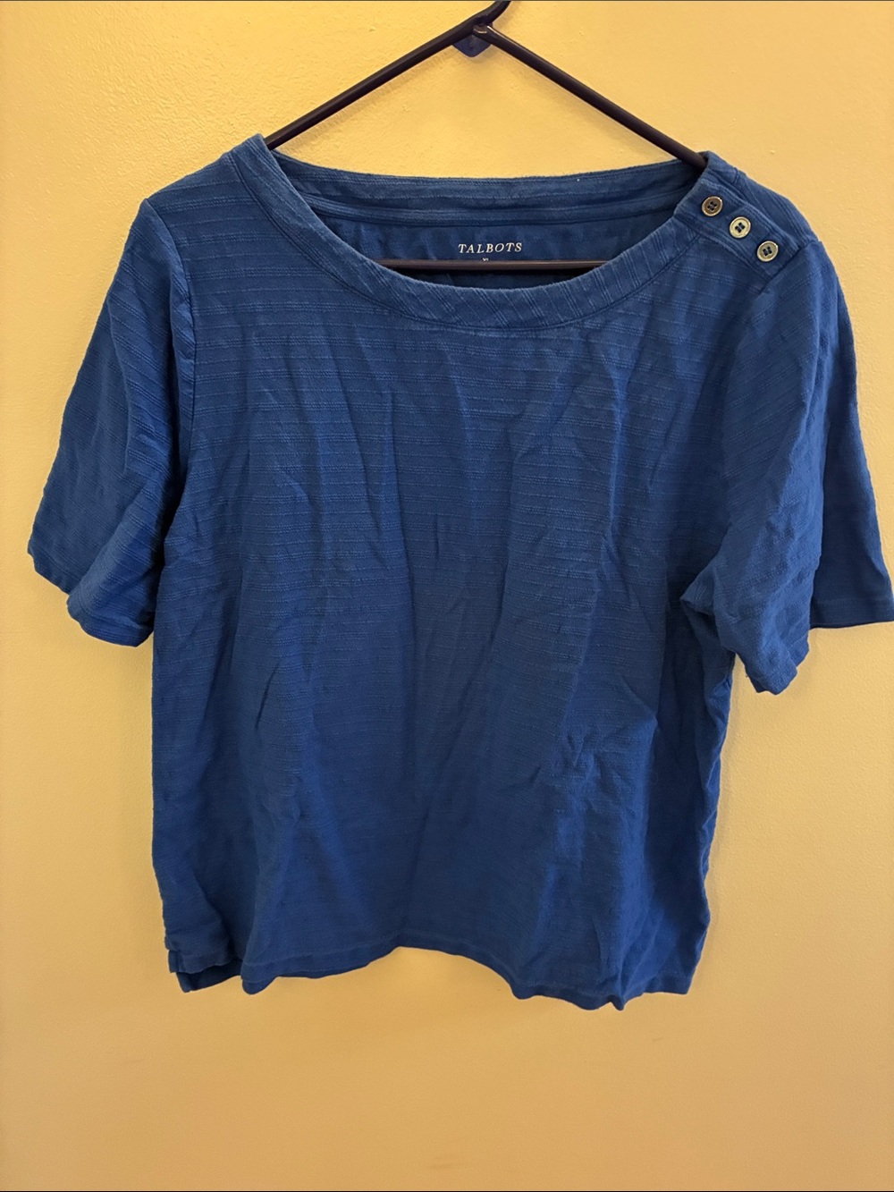 Talbots Blue Short Sleeve Top Silver Buttons XL